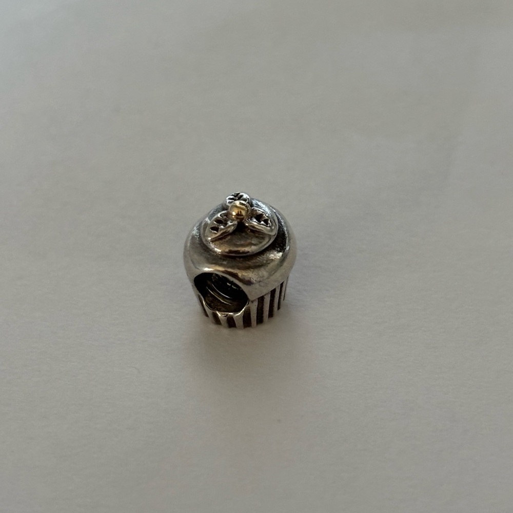 Pandora Silver and Gold Cupcake Charm Bead